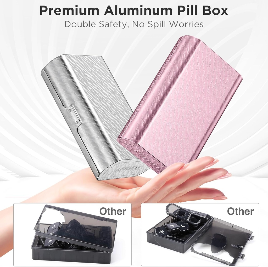 Zannaki Metal XL Weekly Pill Organizer 2 Times a Day, Large Travel Daily Pill Box 7 Day, Portable Week Twice Pill Holder Container, AM PM Pill Case for Medicine Vitamin Medication Supplement, Silver 6