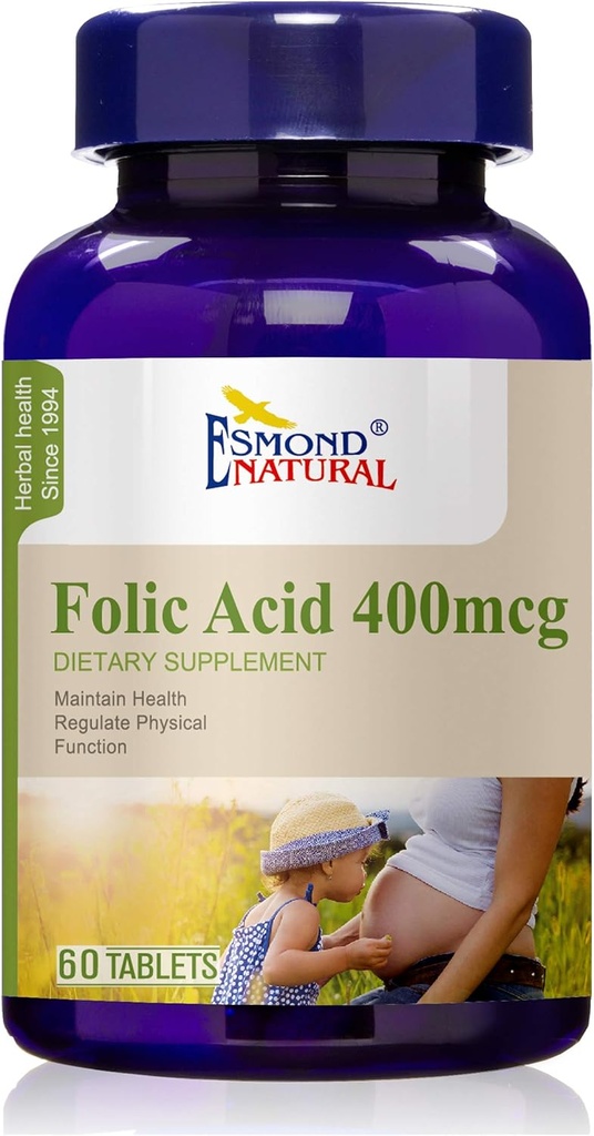 Folic Acid 400mcg (Pregnancy Support, Maintain Health Functions), GMP, Natural Product Assn Certified, Made in USA - 400mcg, 60 Tablets