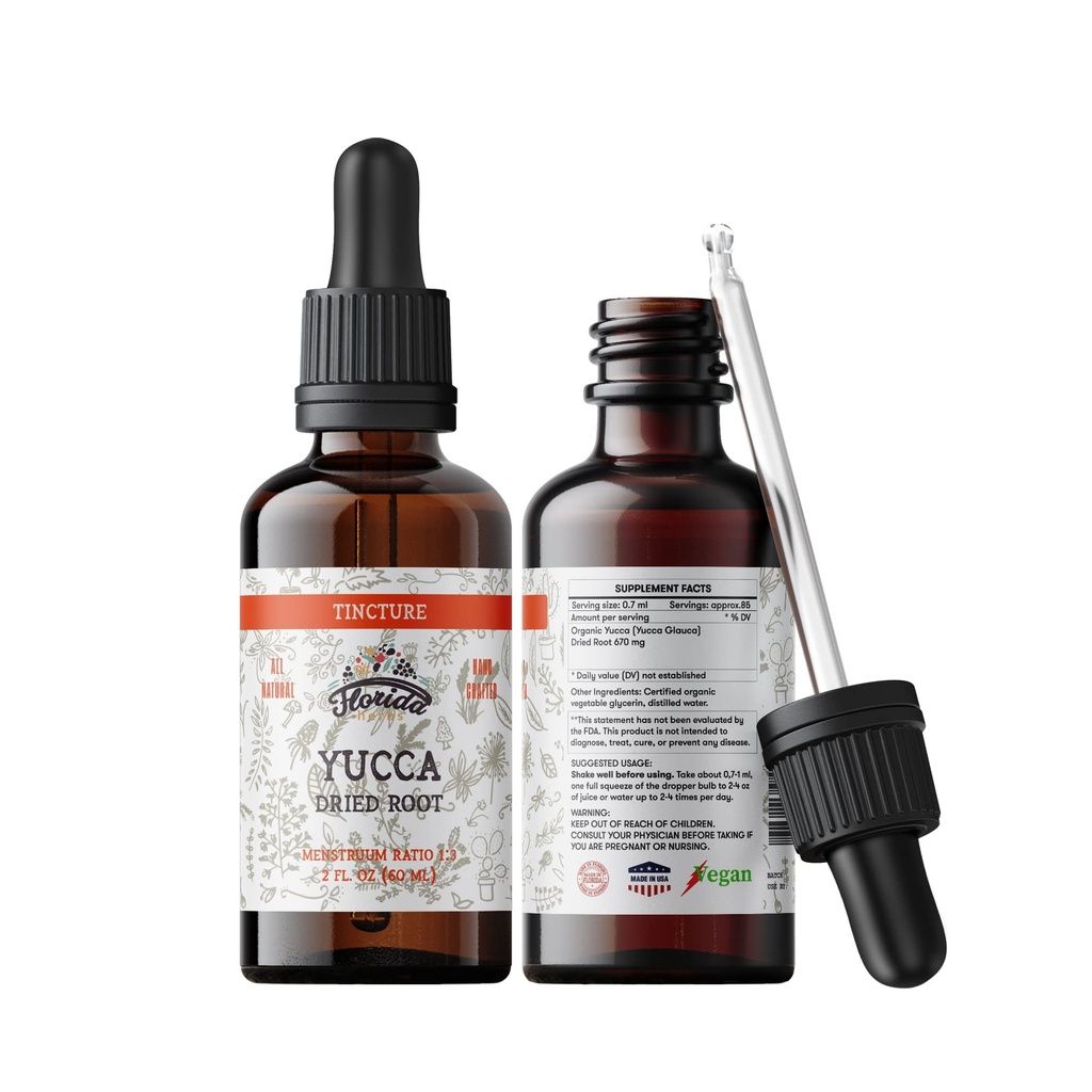 Yucca Tincture, Organic Yucca Extract (Yucca Glauca) Dried Root Herbal Supplement, Non-GMO in Cold-Pressed Organic Vegetable Glycerin, 700 mg, 2 oz (60 ml)
