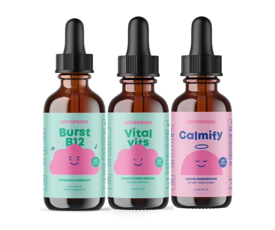 JoySpring B-Complex & Vital Vits with Magnesium Drops Bundle | Naturally Sourced Kids Vitamins & Minerals | Non-Alcoholic, Sugar-Free Liquid Formula | Vegan & Vegetarian Liquid Drops Supplement