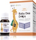 BabyDee Drops Probiots (3.5亿 CPU) + 维生素D3(400 IU) + 100% 婴儿、托德勒斯、和所有年龄的无添加液体 Probiot and Vitamin D3 + 免疫和消化支持 + 0.34 Fl Oz