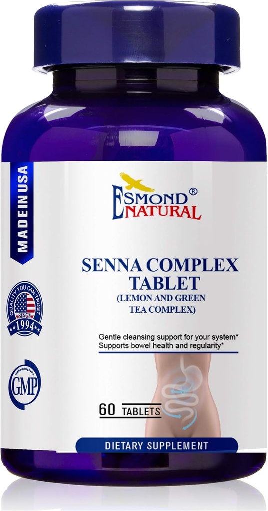 (3 pack) Esmond Natural: Senna Complex tablet - Lemon & Green Tea (Bowel Health, Cleaning & Regularity), GMP, 天然产品阿斯恩认证,美国制造 - 620mg, 180 片