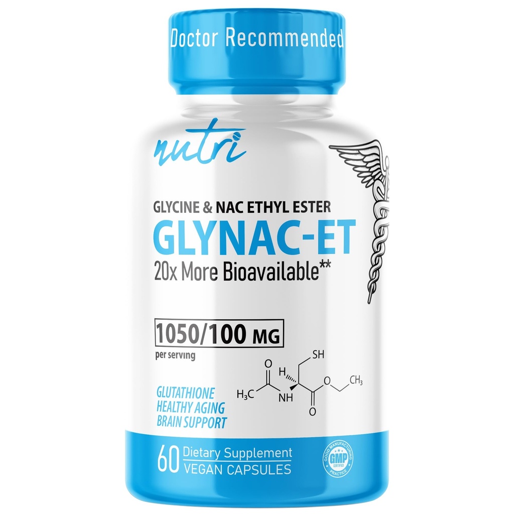 GlyNAC-ET NAC Supplement N-Acetyl Cysteine Ethyl Ester - 20x More Bioavailable - Glycine & N-Acetylcysteine Ethyl Ester Anti Aging Supplement, Boost Glutathione, 60 Capsules - Nutri - 3rd Party Tested