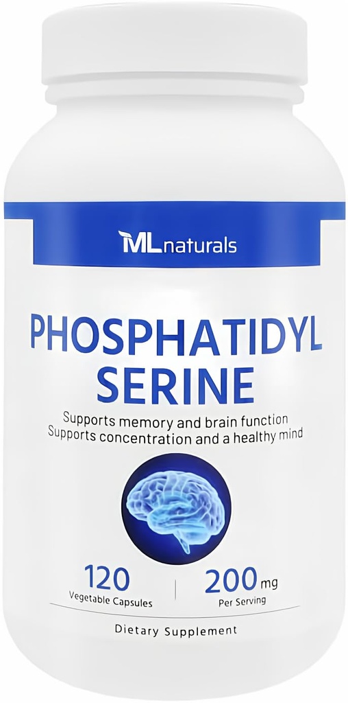 ML Naturals Phosphatidyl Serine 200 mg(标准) 120 蔬菜胶囊. 支持内存和大脑函数, 非 GMO, NSF 认证 & cGMP- Compliant