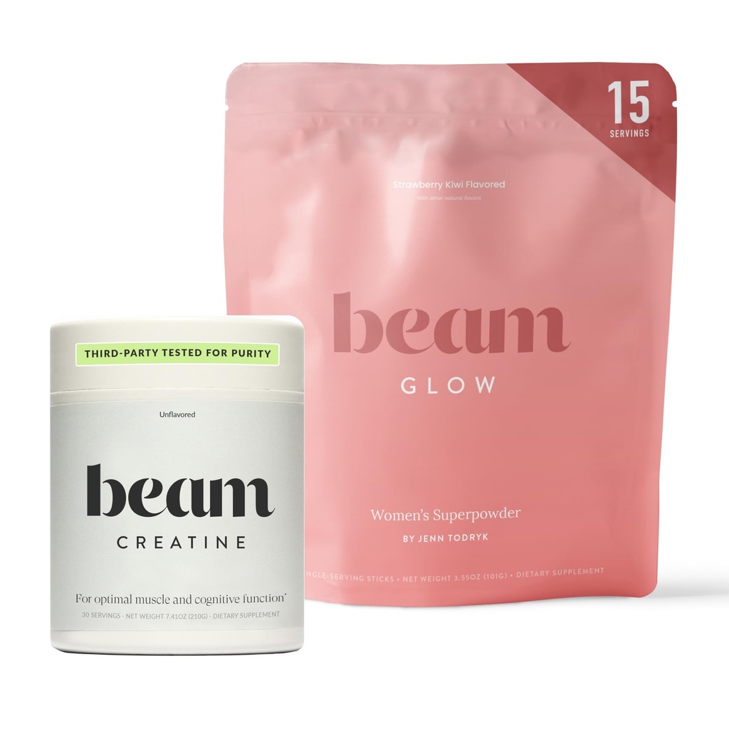 Beam Glow & Creatine Bundle、Hormone平衡、能量和肌肉支持妇女、头发、皮肤、钉子、水利、Vegan、无糖、第三方