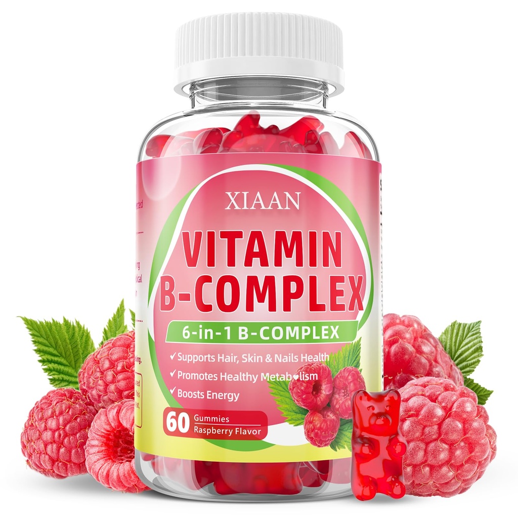 Vitamin B Complex Gummies for Women & Men - Vitamin B12, B1, B2, B3, B5, B6, B-Complex Vitamin Supplements for Energy & Immune Support, Sugar-Free/Vegan/Gluten-Free, Raspberry Flavor 60 Count