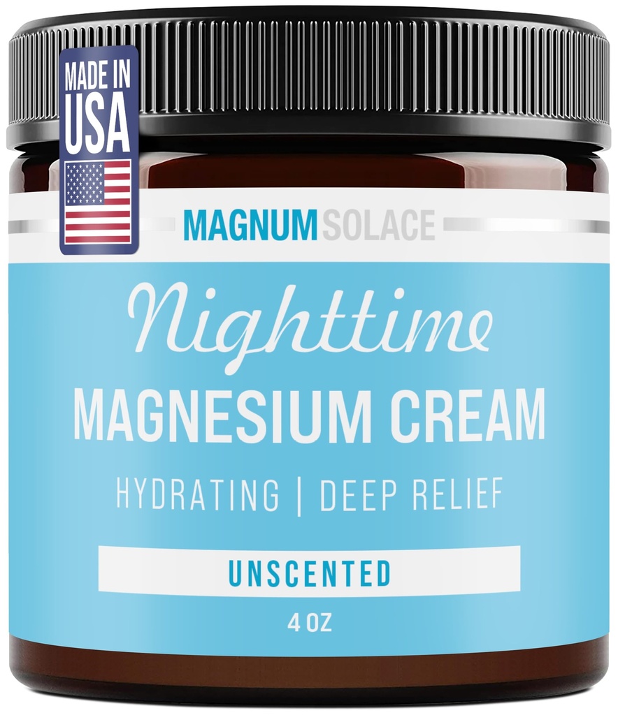 Magnum Solace Magnesium Lotion – Nighttime Magnesium Cream – Apply to Legs, Arms or Chest - Topical Magnesium Chloride – USA Made and Safe for Kids (Unscented)
