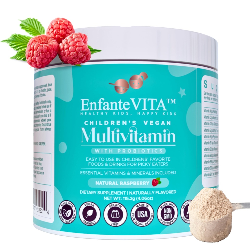 All in One Kids Vitamins, 90 Day Supply, Powder Multivitamin with Probiotics, Immune Support, Gut Health, Vegan D3, Sugar Free, Non GMO, Natural Flavor, Doctor Formulated, Daily Nutrition