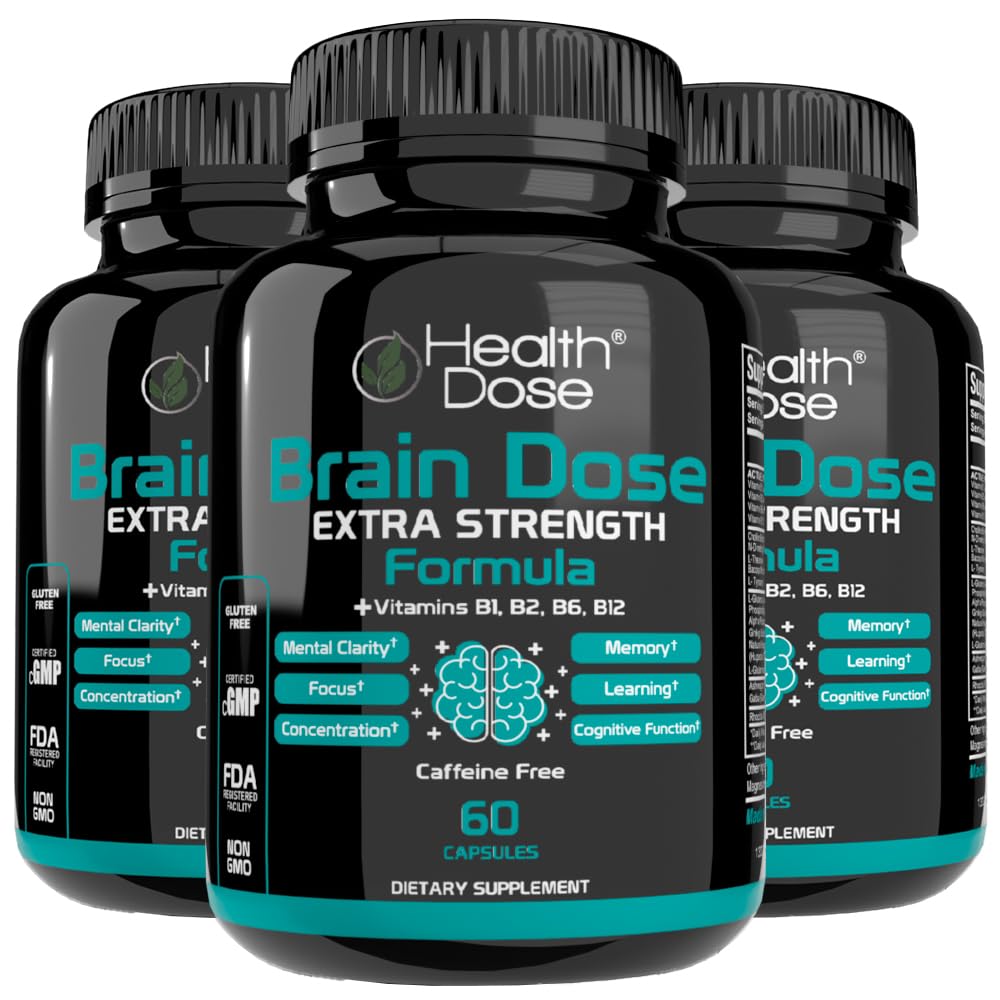 健康剂量 脑部兴奋剂 诺特罗普(Health Dose Brain dose Premium Nootrophics - Cafeine-Free Extra Structive Formula for Men and Women - 支持脑部健康,认知焦点和记忆保留,包装为3).