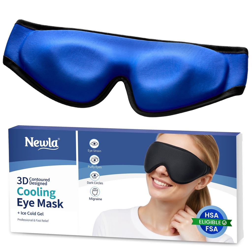 Cooling Gel Eye Mask for Puffy Eyes, Larger Full-Eye Cold Compress for Swelling, Ice-Cold Therapy, Forehead & Upper Cheek Cooling Relief, Reusable Headache and Migraine Mask, FSA Eligible HSA, Black