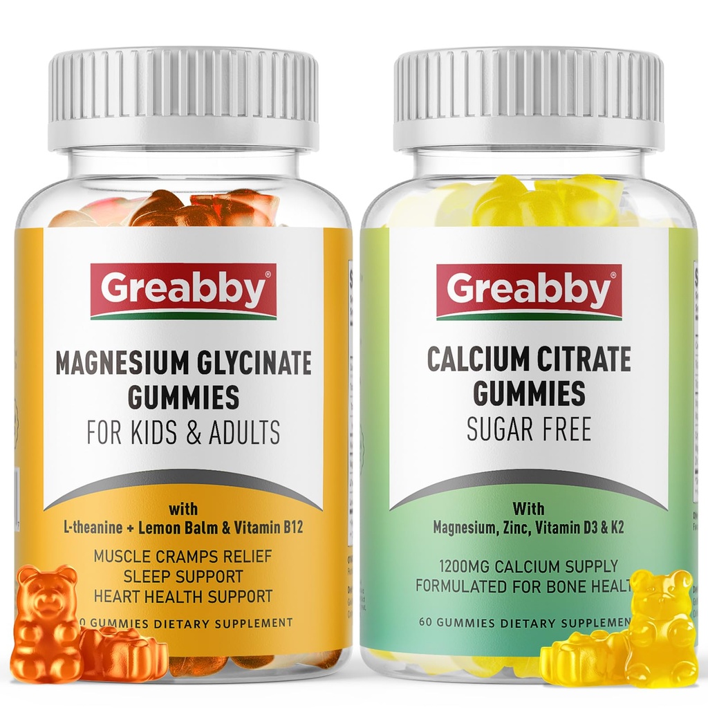 Magnesium Glycinate Gummies, Calcium Citrate Gummies for Kids & Adults, Bone Support