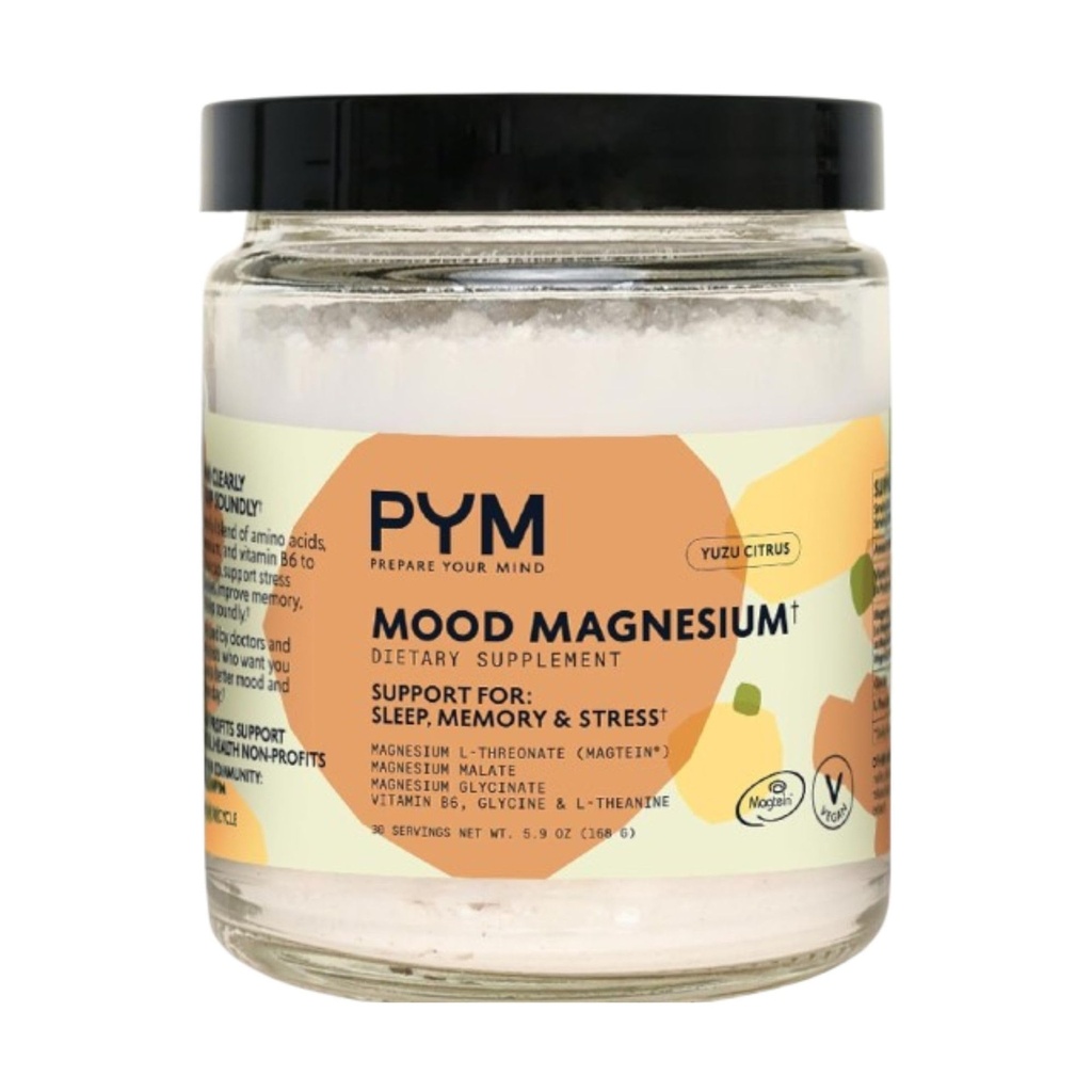 PYM Mood Magnesium Powder to Support Stress & Better Sleep, 30 Servings - Magnesium Glycinate, Magnesium Malate & l-Threonate, Yuzu Citrus | Non-GMO, Vegan, Gluten-Free | Cortisol Reducer