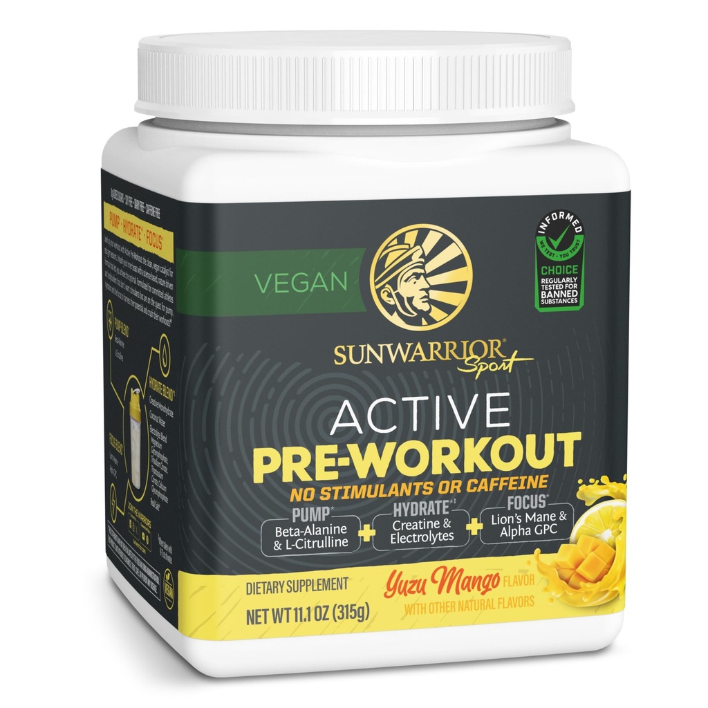 Pre Workout Powder Energy Drink Non-Stim & Cafeine Free | Vegan 植物补充 | Pump Hydrate 重点耐力和强力建设 | Yuzu Mango Flavored 30 服务性预修