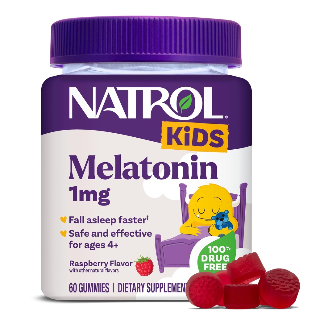 纳特罗尔儿童Melatonin Gummys 1mg,儿童Melatonin 休息,60 Raspberry-Flavored Sleep Gummys,60天供应