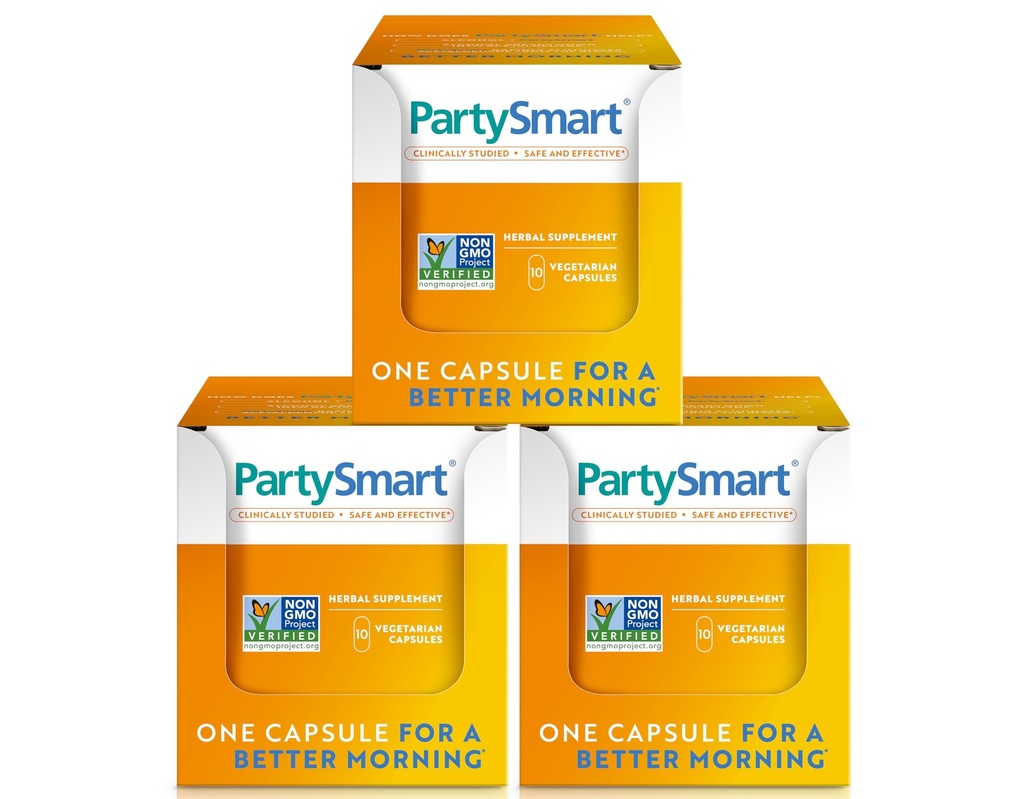 Himalaya PartySmart, 10 Individual Capsules - Alcohol Breakdown Liver Support for a Better Morning After Drinking - Plant Based, Vegan, Non-GMO, Gluten Free, Clinically Studied (Pack of 3)