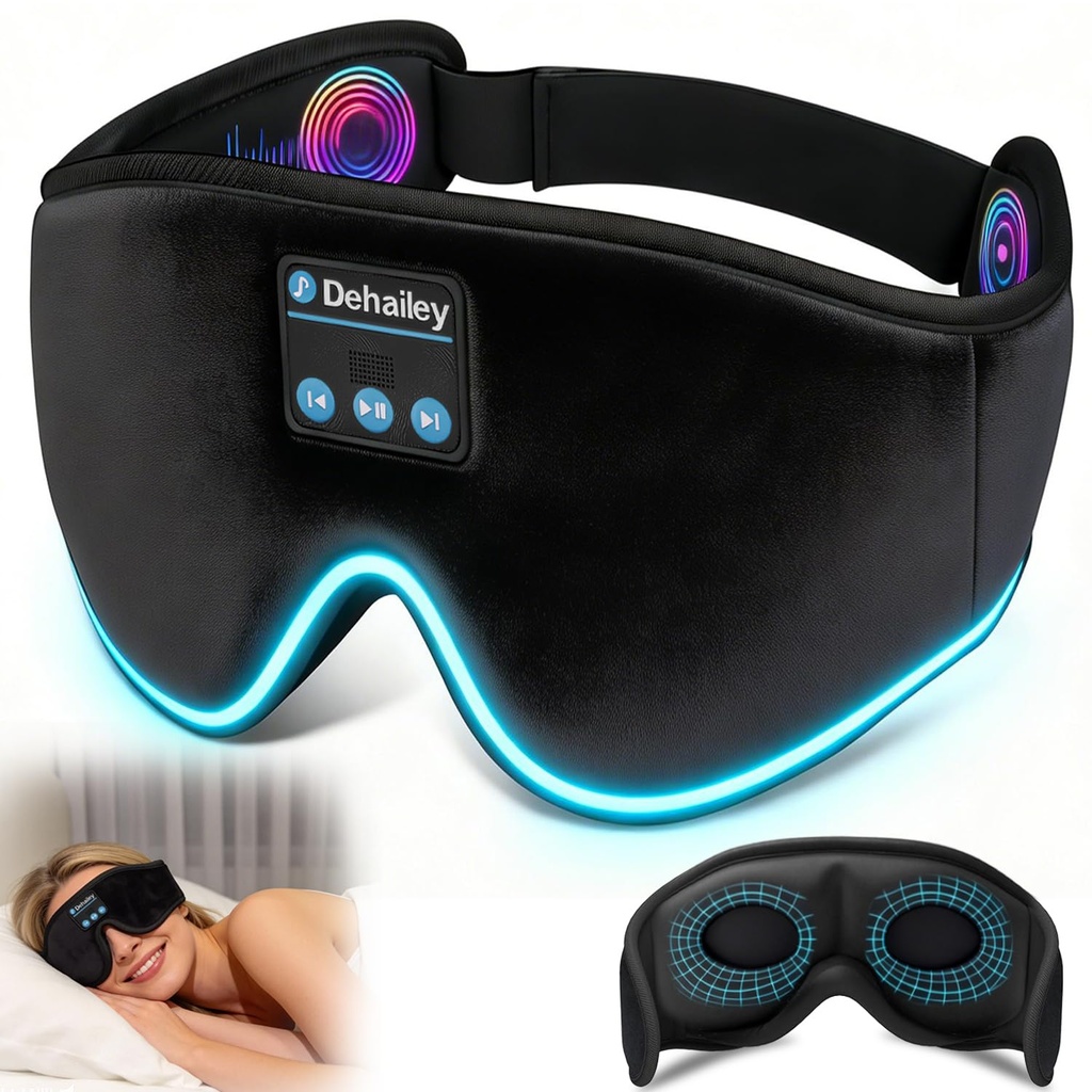 Sleep Headphones, 3D Sleep Mask with Bluetooth Headphones, 100% Light Blocking Music Eye Mask, Sleeping Headphones for Side Sleepers Sleeping Mask Thin Stereo Speakers Perfect for Sleeping