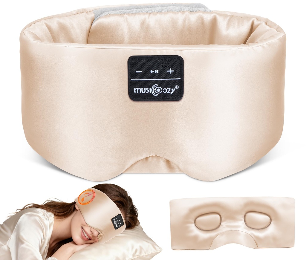 MUSICOZY 3D Silk Bluetooth Sleep Mask Headphones, Mulberry Silk Eye Mask with Ultra-Thin Wireless Speakers, Bluetooth 5.4 Sleeping Headphones for Side Sleepers, Music Sleep Mask Gifts for Men Women
