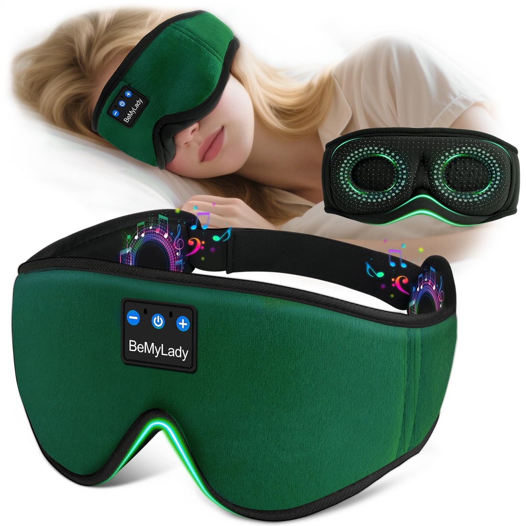 Sleep mask Headphones,100% Blackout 3D Zero Eye Pressure Bluetooth Sleep mask Breathable Eye mask with Bluetooth Headphones Sleep Headphones for Side Sleepers, 14H Playtime&Bluetooth 5.4 Green
