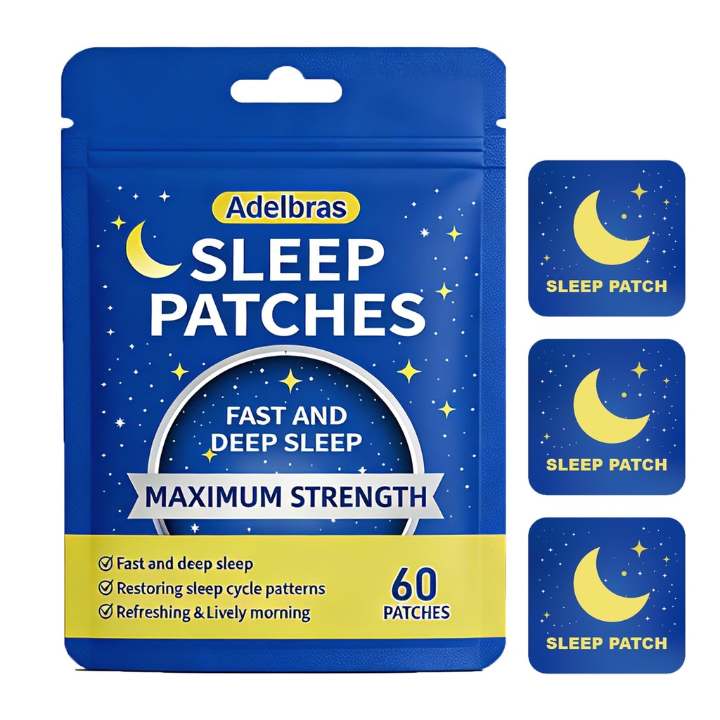 Adelbras Sleep Patches for Adults, 60 Count, Easy to Apply Nighttime Patches with Natural Ingredients, No Pills, No Gummies, Simple Sleep Support for Men & Women