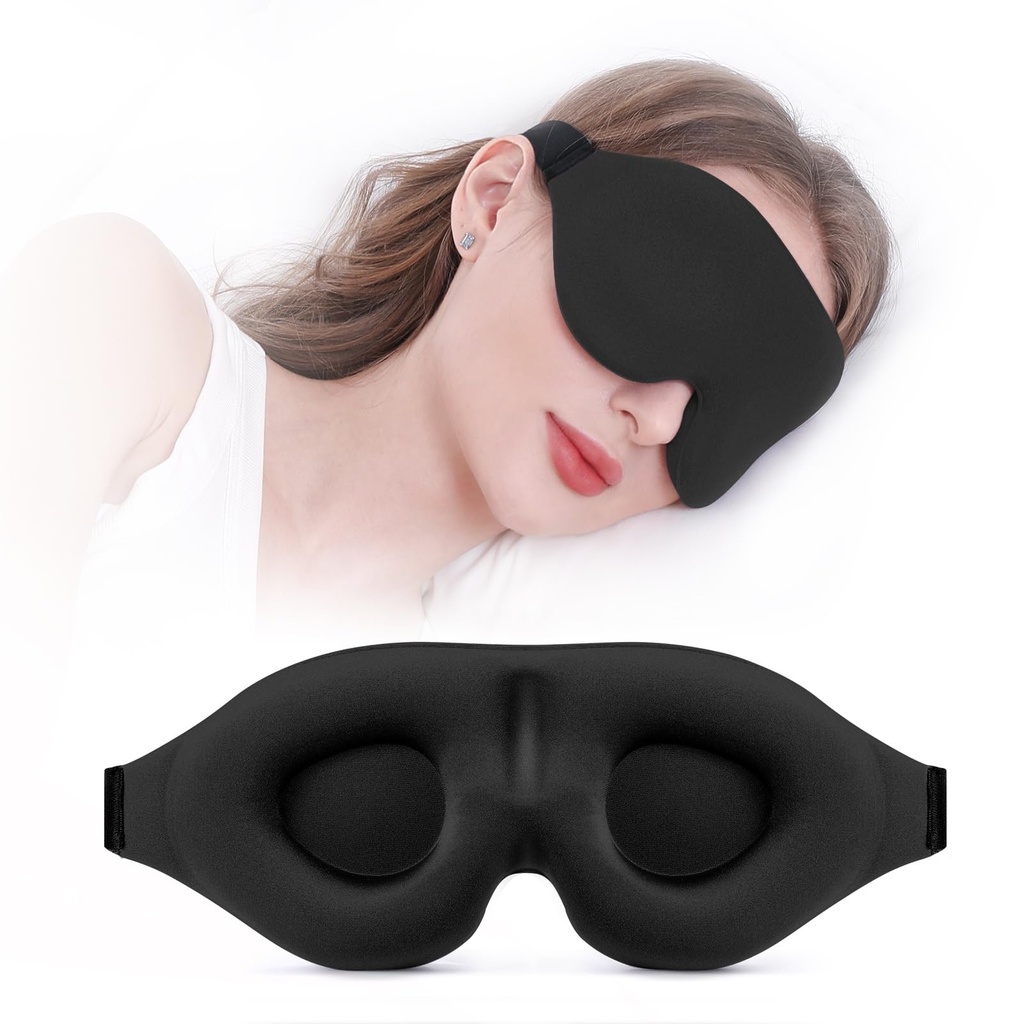 YIVIEW Sleep Mask for Side Sleeper, Light Blocking Zero Pressure Blindfold | Soft Breathable Eye Cover for Women Men, 3D Sleeping Eye Mask Black, Relaxing Travel Essential, Adjustable, Flight Nap