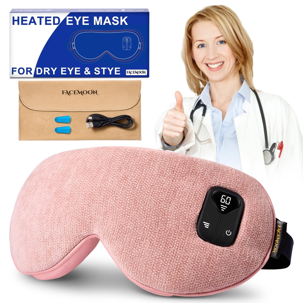 Cordless Heated Eye Mask for Dry, Tired Eyes, Hot Compress with Flaxseed Nose Bridge for Better Blackout & Focused Warmth, Rechargeable Warm 3 Heat Levels, 4 Timers, No Microwave Needed, Pink