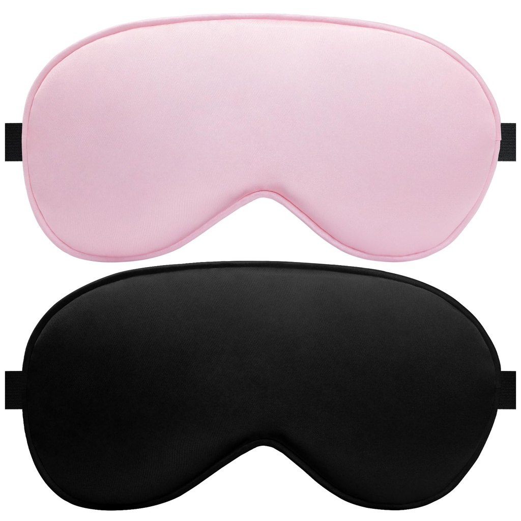 Silk Flat Sleep Eye Mask for Men Women, Non-3D, Black & Pink