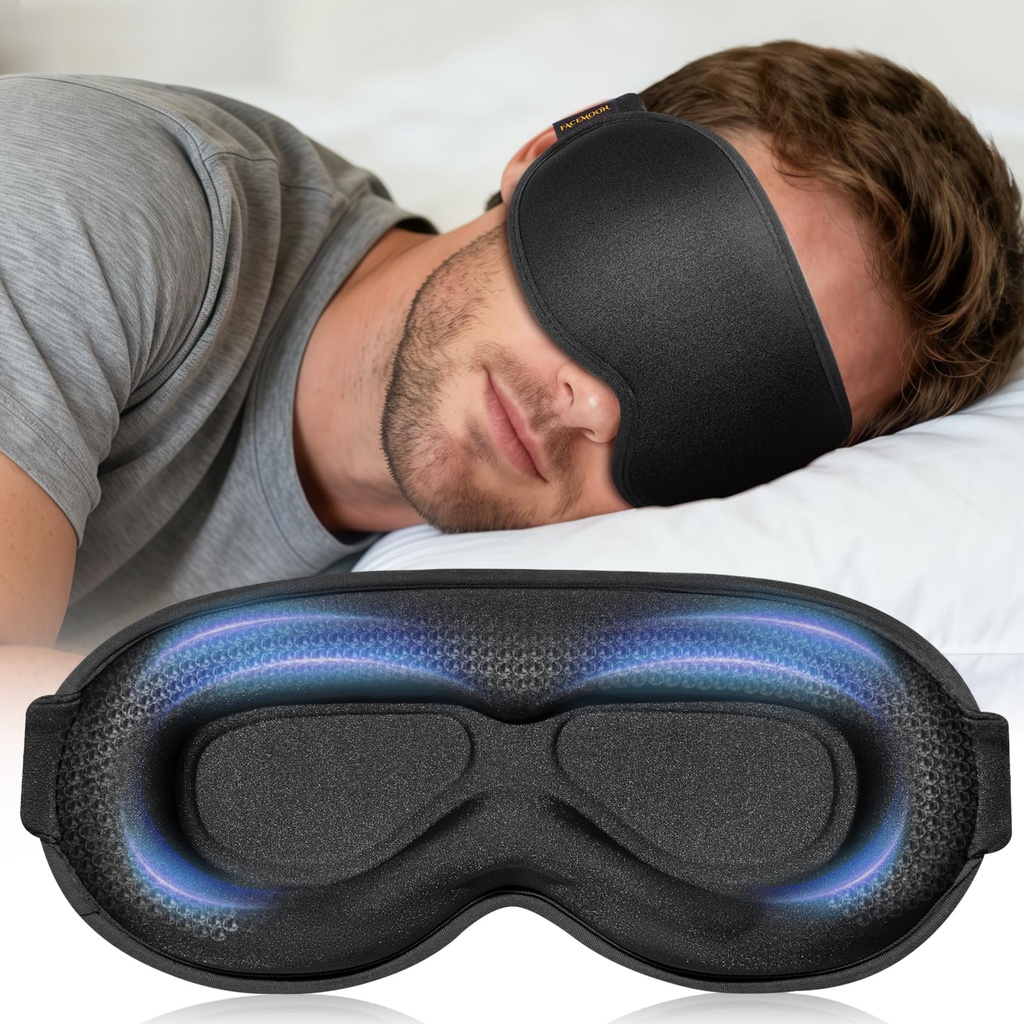 FACEMOON Blackout Weighted Eye Mask, 3D Sleep Mask for Men, Travel Gadgets