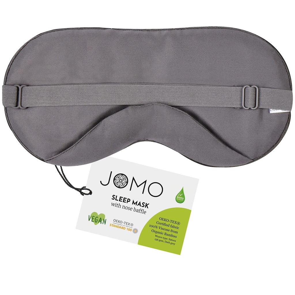 100% Bamboo Viscose Sleep Eye Mask - Dark Gray - Superior to Cotton - Light Blocking Travel Blindfold for Men & Women - Ultra-Soft & Comfortable with Adjustable Strap for Restful Sleep - by JoMo