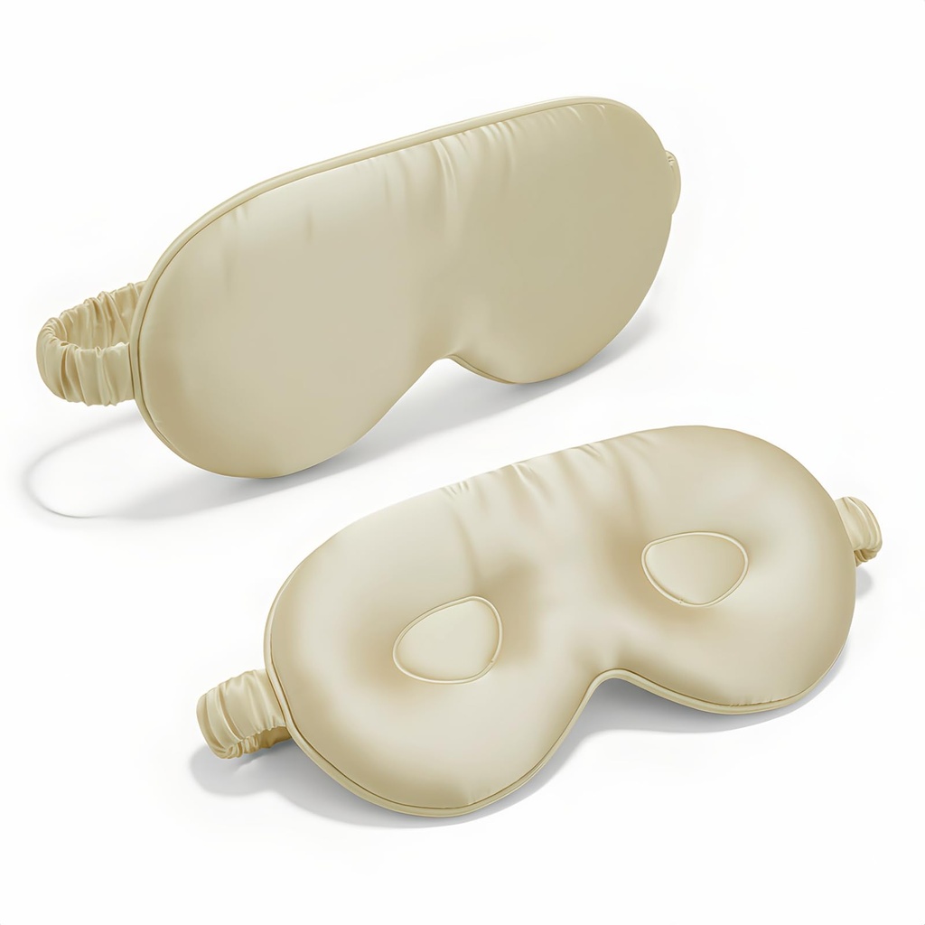 Silk Eye Mask for Sleeping 100% Mulberry Silk Women Men Blindfold,3D Luxury Travel Smooth Elastic Strap Eye Masks Breathable Cooling Soft Night Sleep Work Eyeshade Cover,Beige