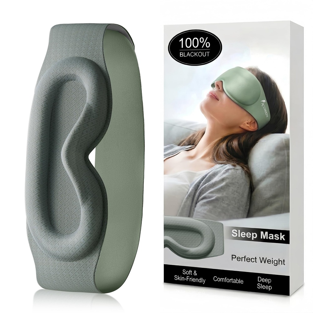 100% Blackout Weighted Sleep Mask: 3D Contoured Eye Mask with Full Coverage for Lash Extension - Soft Memory Foam,Adjustable Size - Eye Cover for Airplane Travel Essential,Meditation Blindfold
