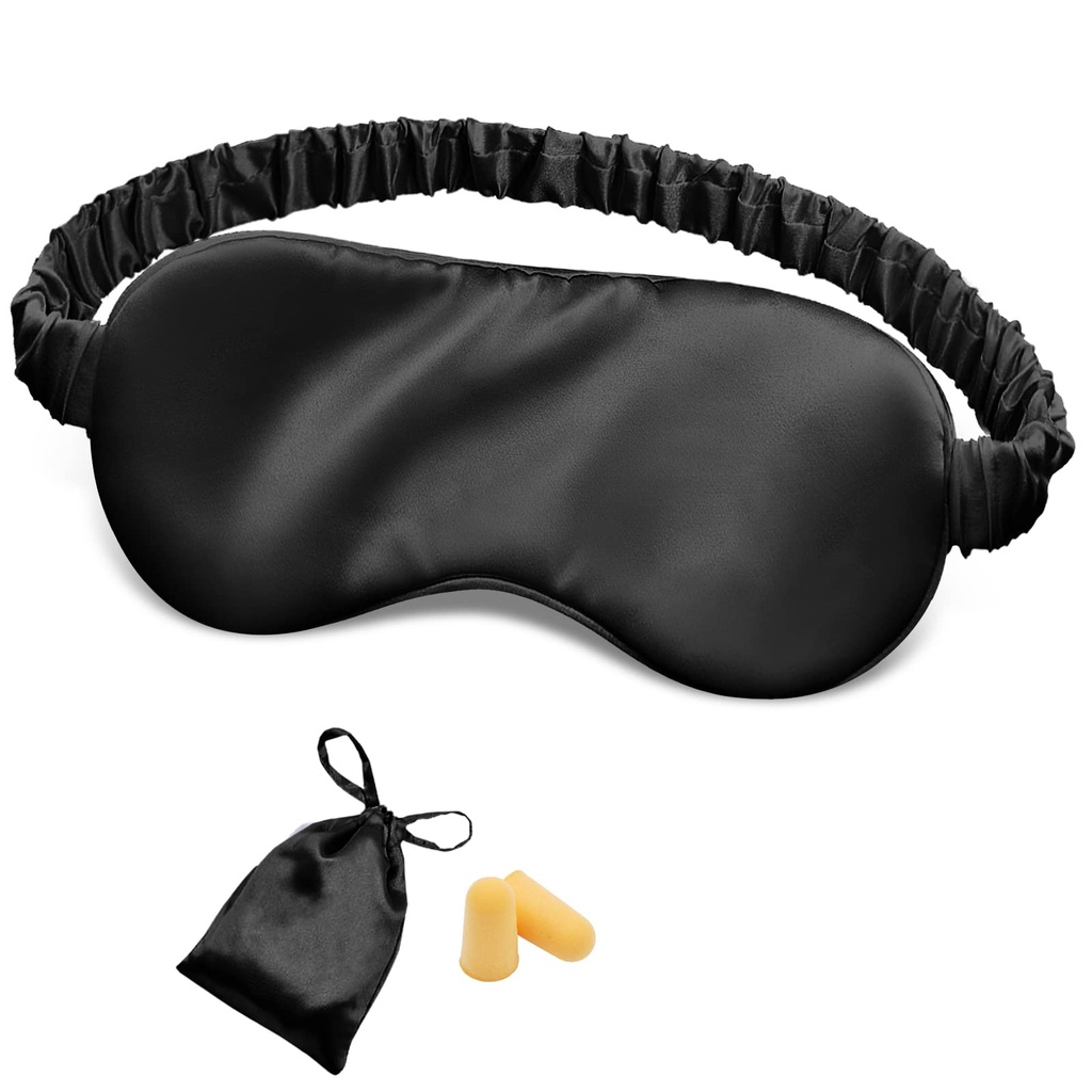 OLESILK Silk Eye Mask for Sleeping with Shading Strip for Women, Black