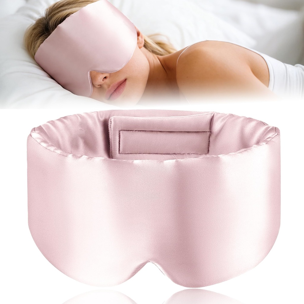 Pink Silk Sleep Masks for Women,Mulberry Blackout Eye Mask for Side Sleeper