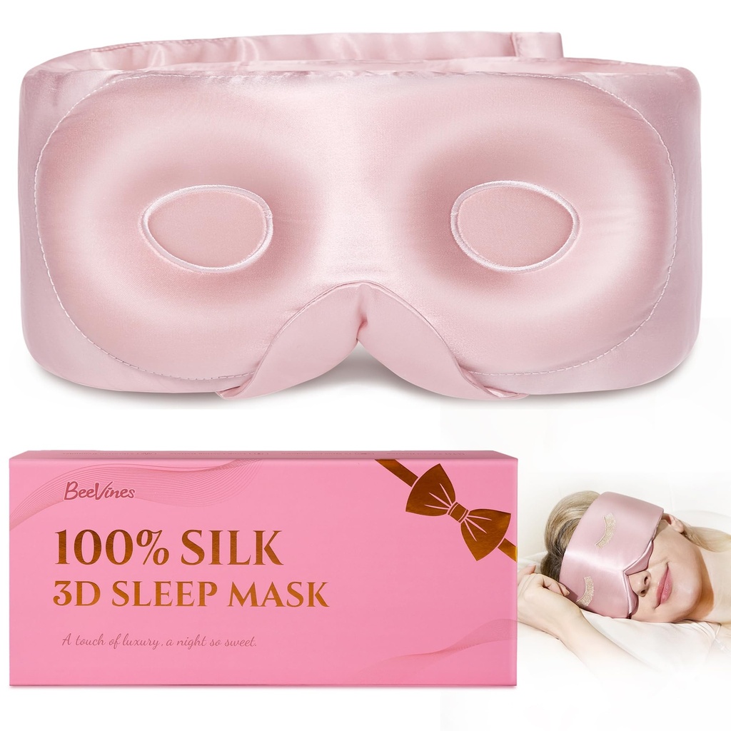 BeeVines Luxury Pure 100% Silk Sleep Mask for Women, 3D Countourd Eye Mask