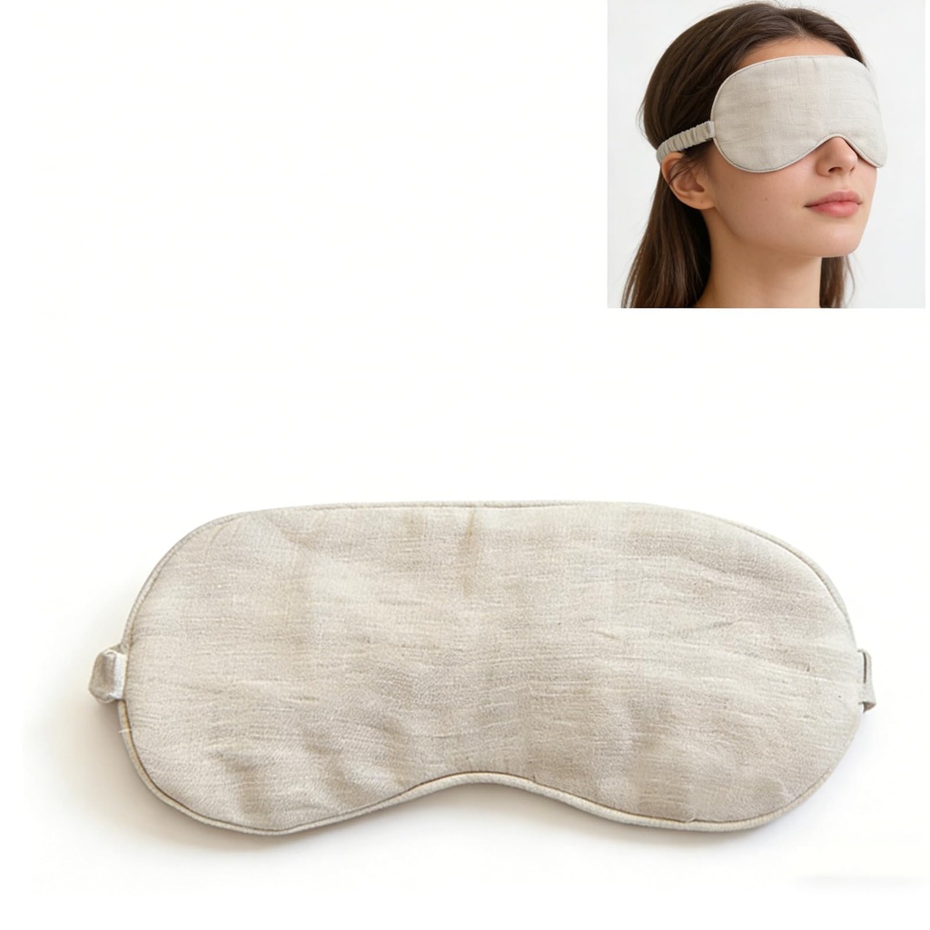 100% Pure Linen Sleep Mask Blackout Eye Mask for Sleeping, Eye Cover with Adjustable Strap - Organic Cotton Core Linen Eyes Mask Breathable for Travel - Gift for Women Men (raw Hemp Color)