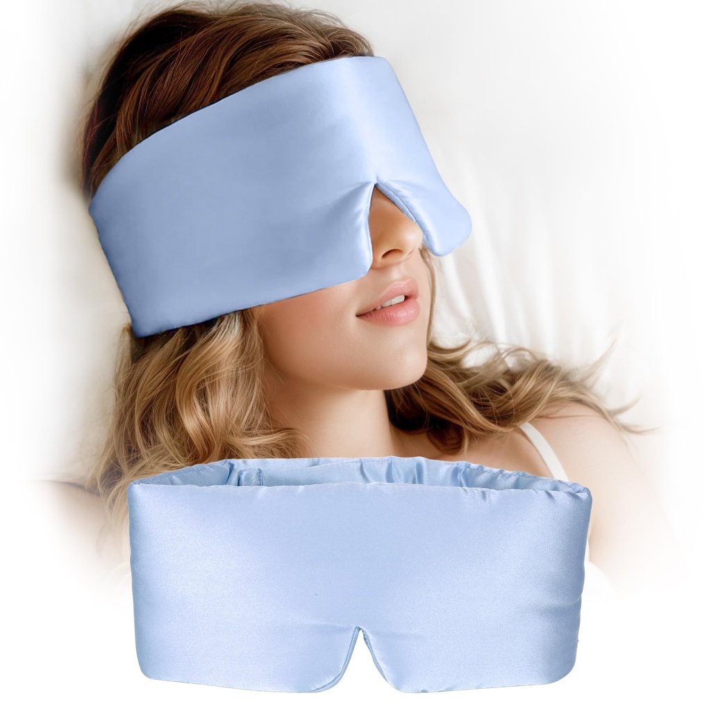 Silk Sleep Mask for Women and Men, Side Sleeper, 22 Momme Pure Mulberry Silk Total Blackout 100% Mulberry Eye Mask with Adjustable Headband Full Size, Eye Masks for Sleeping and Travel