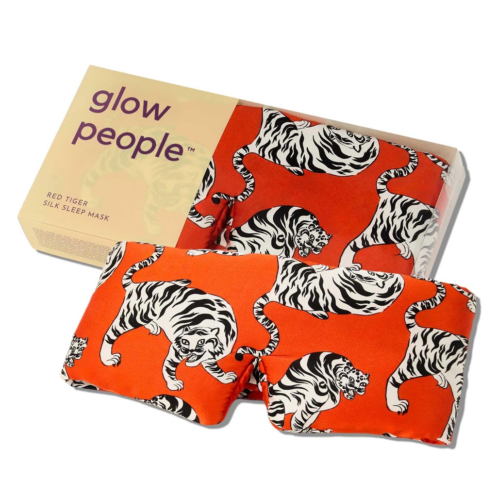 Glow People Silk Sleep Mask – 100% Mulberry Silk Eye Mask for Sleeping, Total Blackout, Cloud-Soft and Adjustable for Beauty Sleep and Travel - Red Tiger