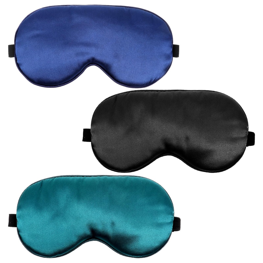 3 Pcs Sleep Mask, Silk Blackout Eye Mask Eyeshade Black, Blue, Green