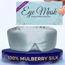 SLEEP SANCTUARY 100% Pure Mulberry Silk Sleep Mask - 22 Momme Light Blocking Hook & Loop Silk Eye Mask for Sleeping - Secure Fit for Side Sleepers, Women & Men - Cloud Soft (Misty Blue)