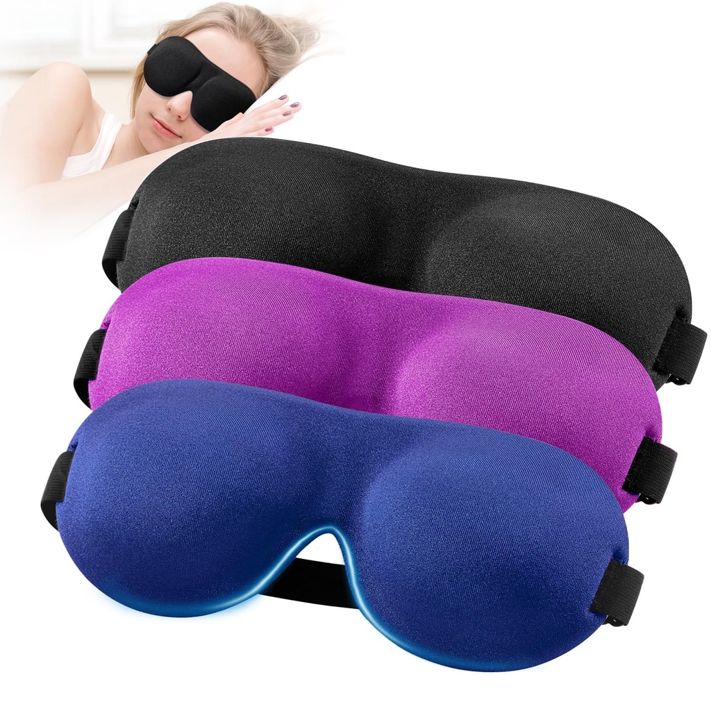 YIVIEW Sleep Mask for Back and Side Sleeper 3 Pack, 100% Blackout Eye Mask