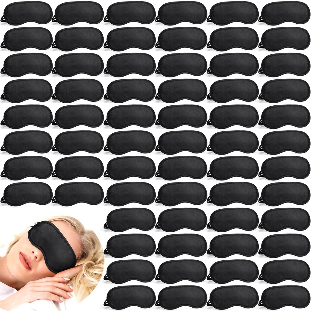 Tarpop 200 Pcs Eye Mask Sleeping Blindfold Eye Cover with Adjustable Strap for Games Party Team Building Travel Individually Wrapped Sleep Mask for Women Men (Black)