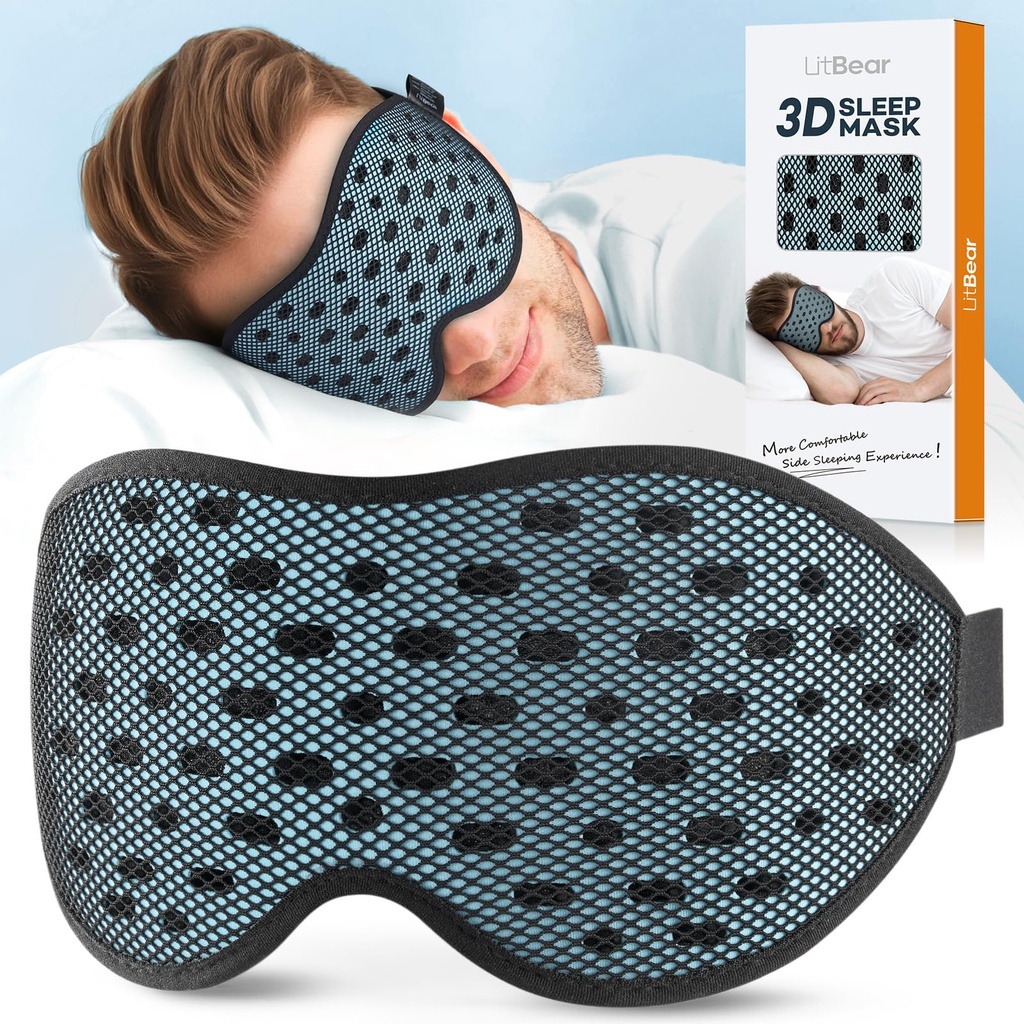 LitBear Breathable Sleep Mask, 3D Eye Mask Sleep for Side Sleeper Women Men