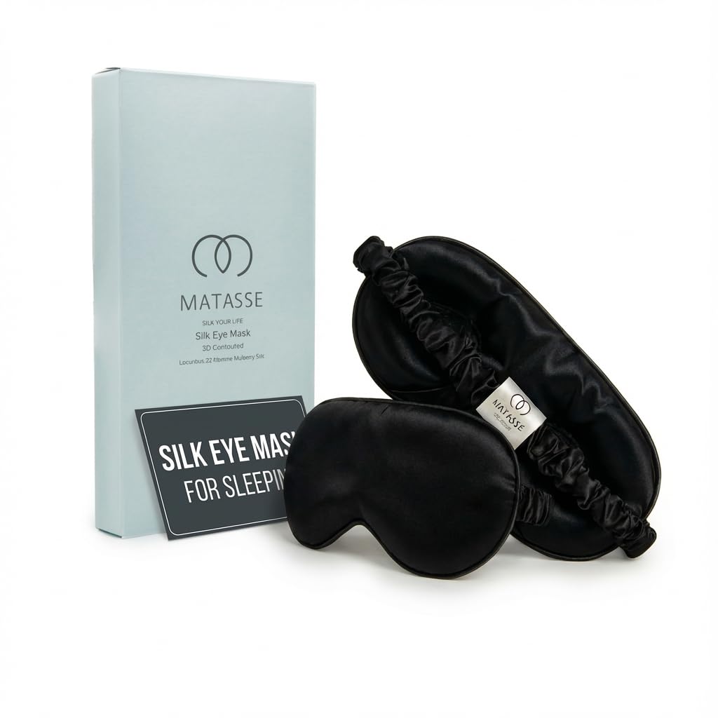 MATASSE 100% Mulberry Silk Sleep Mask, 22 Momme Grade 6A, Black