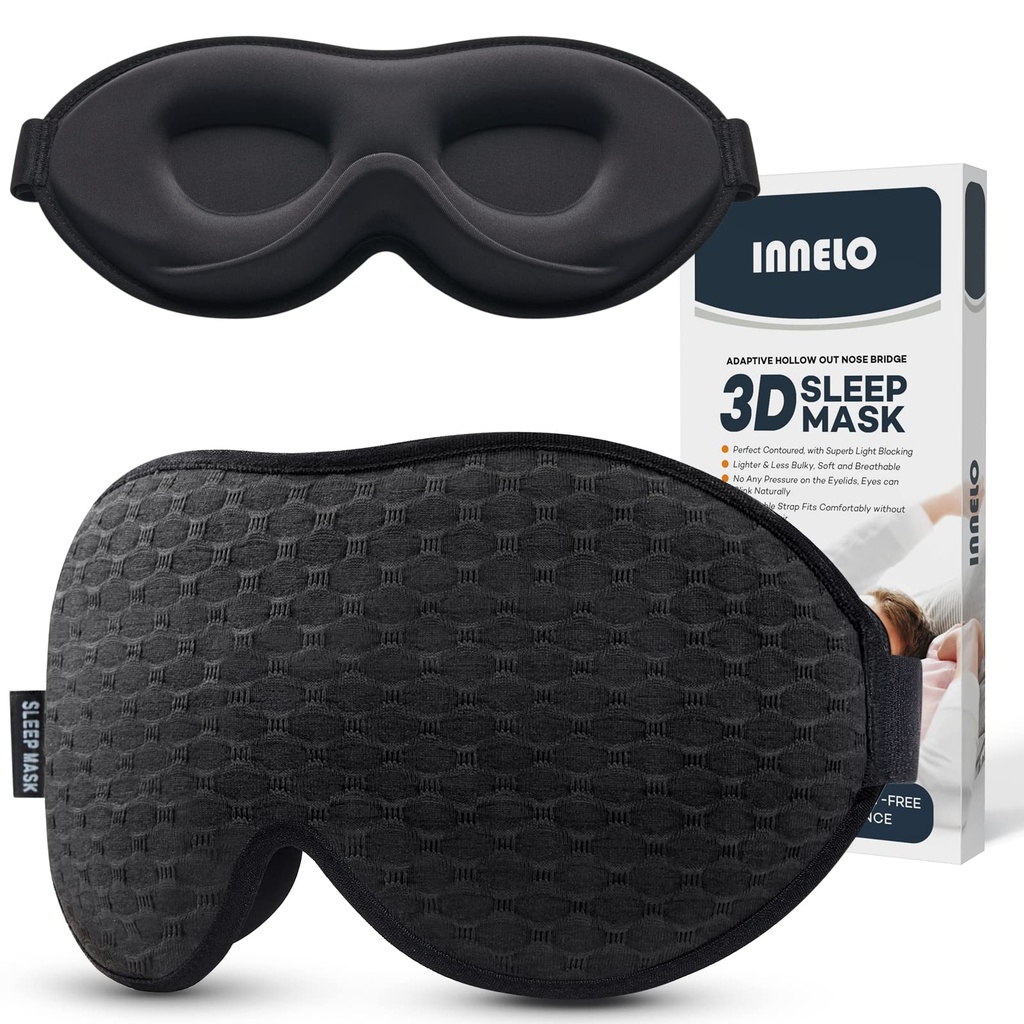 INNELO Sleep Mask for Side Sleeper, 3D Zero-Pressure, 100% Blackout, Nap