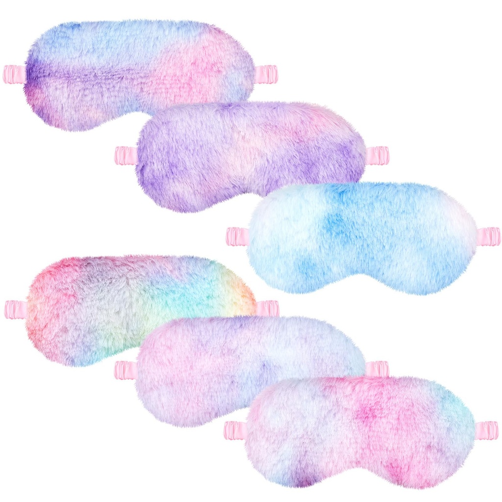 Cuffbow 6 Pack Fuzzy Sleep Masks Plush Eye Mask,Tie Dye,Rainbow