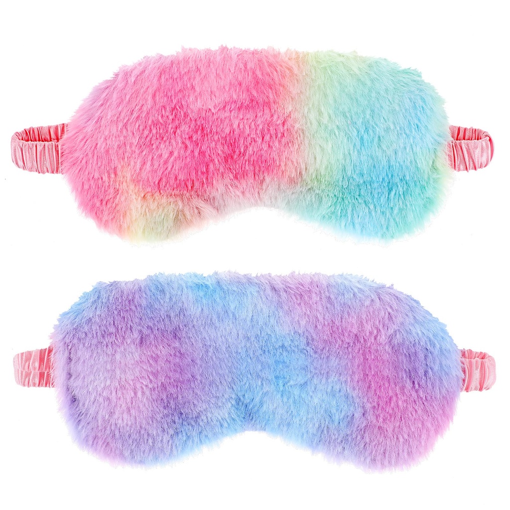 2 Pack Plush Sleeping Eye Mask Soft Plush Eye Mask Fuffy Eye Cover Comfortable Sleep Mask Blindfold Rainbow Faux Fur Eye Shade for Women, Men and Kids Travel Nap Sleeping