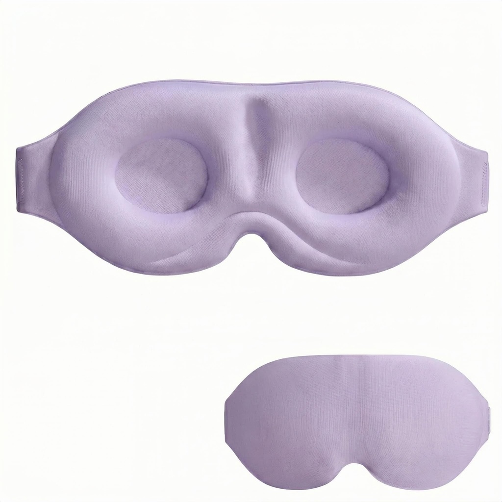 3D Contoured Sleep Mask, Soft Breathable Eye Mask for Sleeping, Light Blocking Blindfold with Adjustable Strap, Comfortable Night Eye Cover for Travel, Nap, Night Shift (1 Purple)