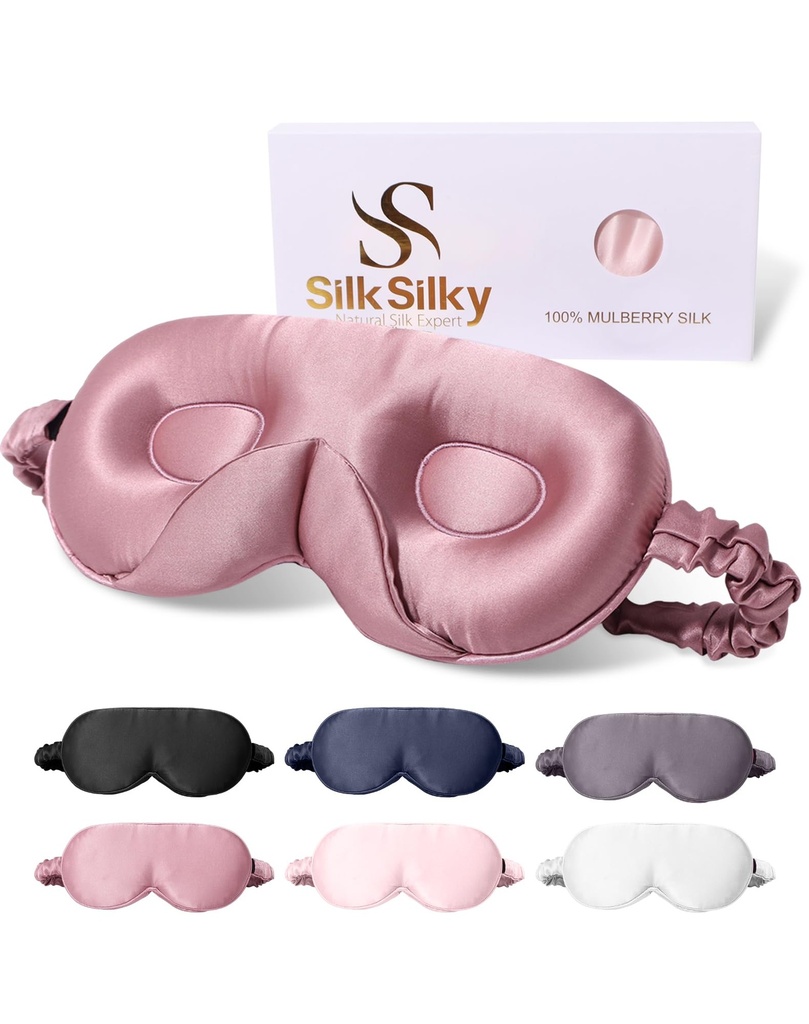 SilkSilky 100% 22 Momme Mulberry Silk Sleep Mask, Pale Mauve