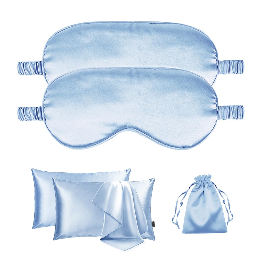 5Pcs Silky Sleep Mask Eye Masks Breathable Soft Satin Pillowcases Set for Sleeping Similar to Silk Pillowcase Travel Gift