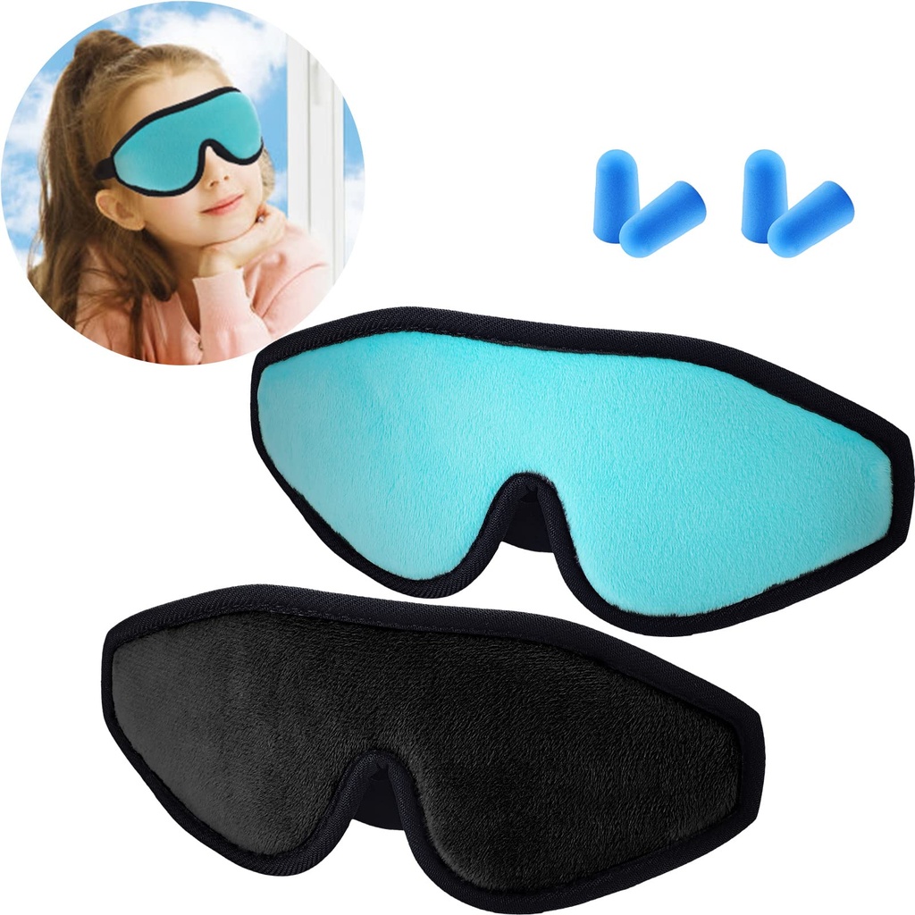 Geyoga 2 Pcs 3D Sleep Mask for Kid Foam Eye Mask,Black and Green