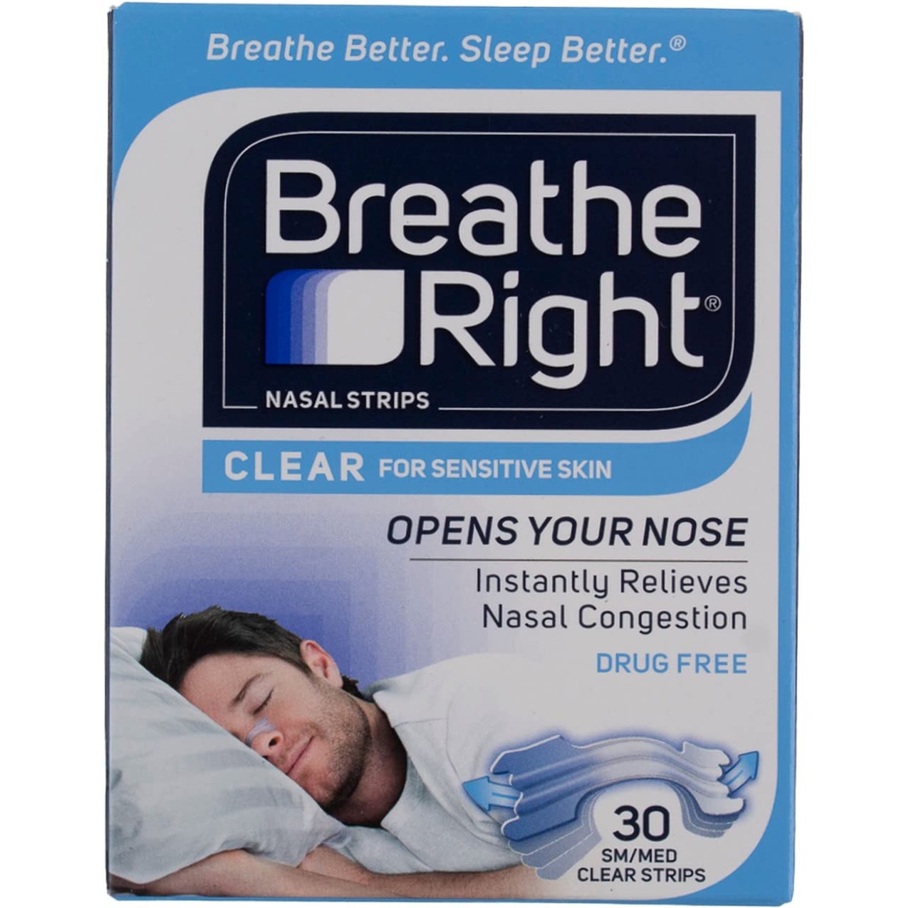 Breathe Right Nasal Strips, Small/Medium, Clear, 30 Count (Pack of 3)